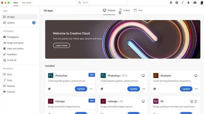 Adobe переработала настольное приложение Creative Cloud