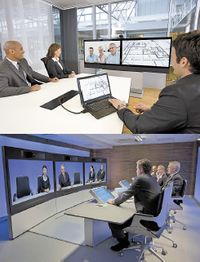 Найдите главное отличие. Если при использовании систем Telepresence собеседники находятся напротив друг друга, то при взаимодействии посредством традиционных групповых ВКС общаются «вполоборота».