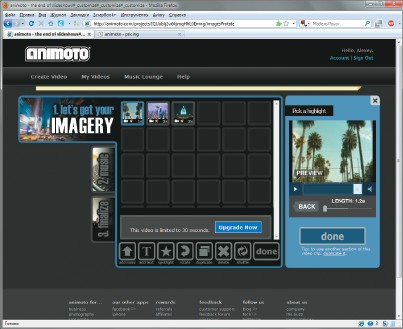 Проект Animoto отличается простотой освоения и поддержкой большого количества форматов видео