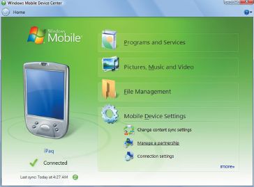 Экран 3. Настройки мобильного устройства в WMDC