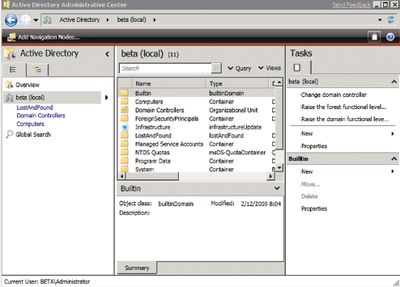 Экран 1. Интерфейс менеджера Active Directory Administrative Center